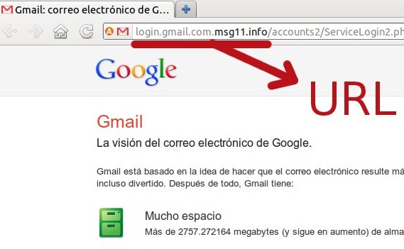 Ejemplo de phishing con Gmail